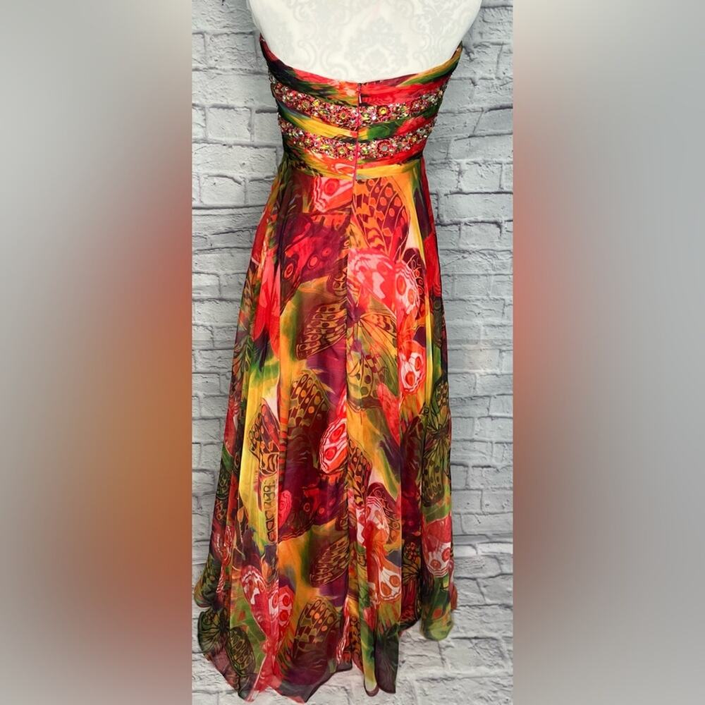 Frenchy by Heather French Henry Colorful Boho Strapless Chiffon Maxi Gown - Picture 7 of 12